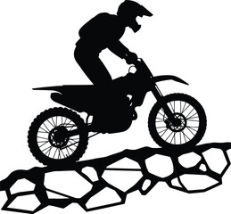Dynamic Motorcycle Stunt Rider Silhouette Over Rugged Terrain for Action Sports Advertising © SAIF820