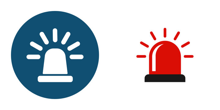 Blue and red police emergency light icons isolated on transparent background