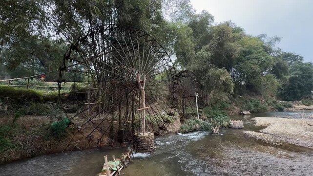 Real Vietnamese waterwheels in the countryside