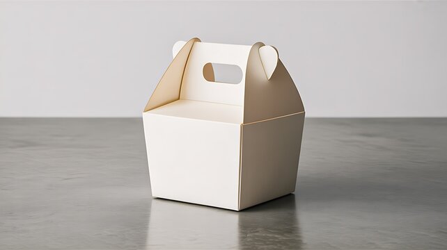 White cardboard takeaway box with handle isolated on white background
