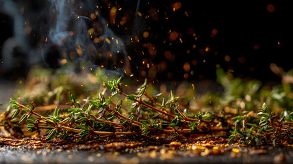 Aromatic Thyme Sprigs with Smoke