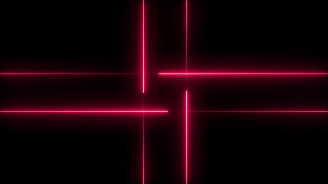 A striking composition of intense magenta neon lines forms a symmetrical cross pattern with intersecting lines at the center, set against a deep black background, suggesting a digital or abstract