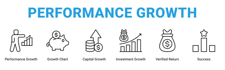 Fototapeta premium Performance Growth web banner icon concept, with Performance Growth, Growth Chart, Capital Growth, Investment Growth, Verified Return,.