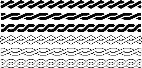 Set of black and white braided and intertwined line icons featuring various twisted rope designs © Sutana