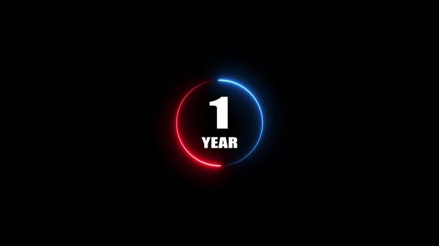 A white number 1 is centrally positioned within a circular frame, bisected by a glowing neon blue arc on the left and a glowing neon red arc on the right, against a dark black background, denoting