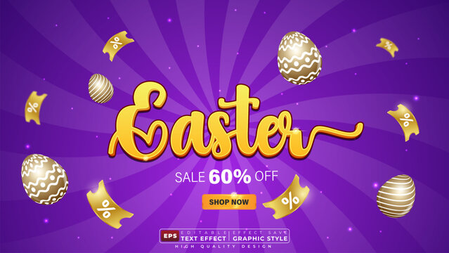 Editable 3d text effect easter sale with easter egg for banner and template design