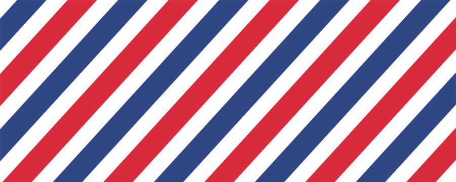 Barber shop concept pattern. Vector red, white and blue diagonal lines seamless texture