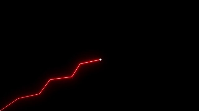 A solitary bright white dot marks the peak of a thin glowing neon red line graph that rises diagonally across a deep black void, symbolizing financial gain or a critical point in a business trajectory