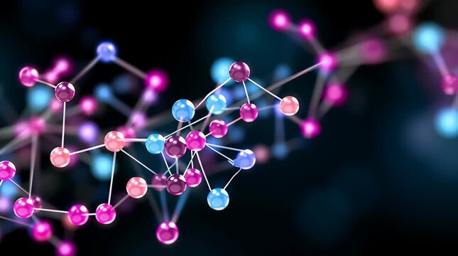 Machine learning visual background abstract molecule network glowing sphere connection 3d render science technology concept data pattern chemistry