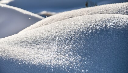 Serene Close Up Of Sparkling Fresh Snow Capturing Delicate Crystal Textures Illuminated By Sunlight Soft Curves And Gentle Shadows Create A Peaceful Winter Atmosphere