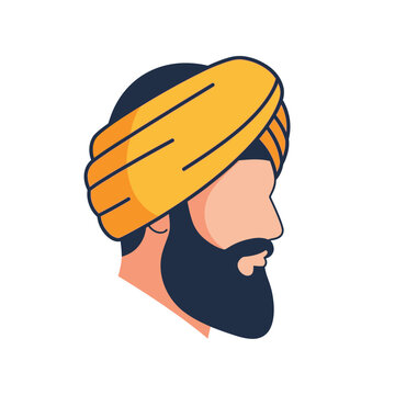 Illustration of a sikh man in profile wearing a dastar turban