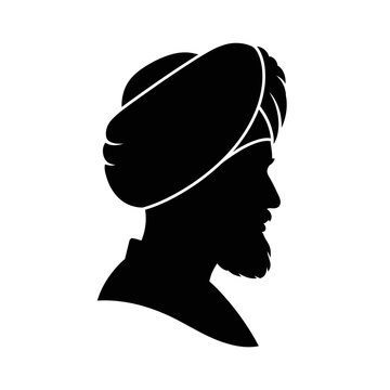 Silhouette of a man in a turban facing left in profile view
