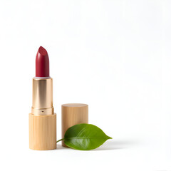 Realistic vegan lipstick paired with a fresh green leaf