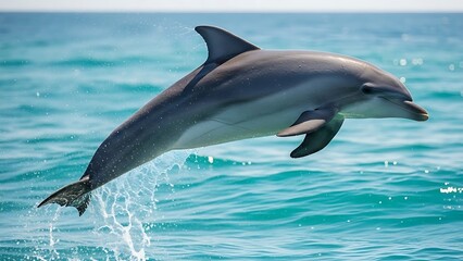 Dolphin jumping out of ocean water with splashing waves