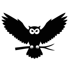 Obraz premium Stylized black owl with wings spread perched on a branch