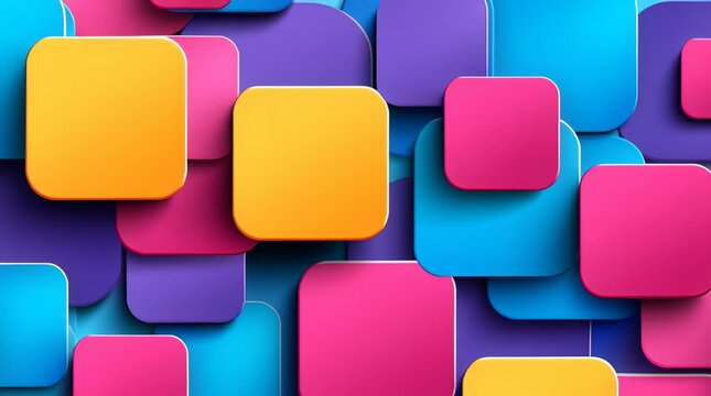 Abstract geometric square background machine learning visual art with vibrant colorful gradient block pattern overlapping 3d shapes for modern