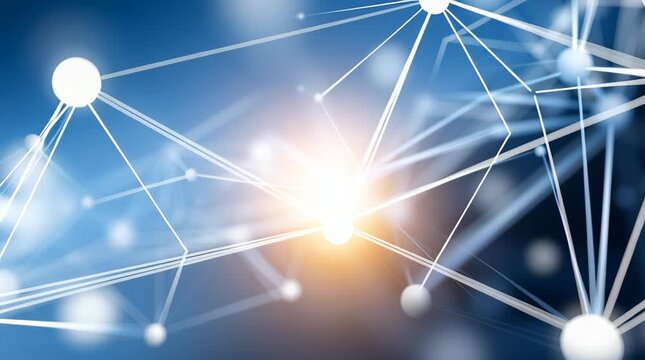 Abstract network connection data machine learning visual background digital technology design with glowing nodes light connection line dot pattern