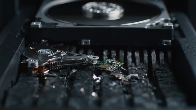 Hard Drive Destruction with Grinding Machine Sparks.