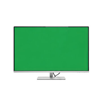 Modern computer monitor with green screen isolated on transparent background