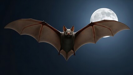 Bat flying in front of a full moon at night