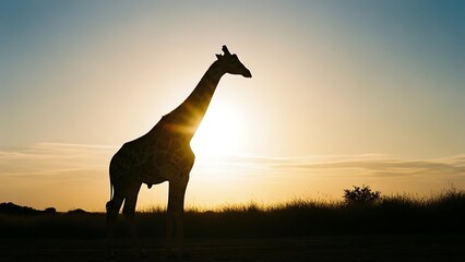 Majestic giraffe silhouette against vibrant sunset