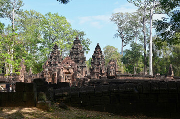 Panorama view of the Banteay Srei temple built in the late 10th century in the Angkor area of Cambodia 