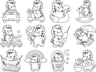 Coloring book of cute Zebra character clip art for children. Zebra 