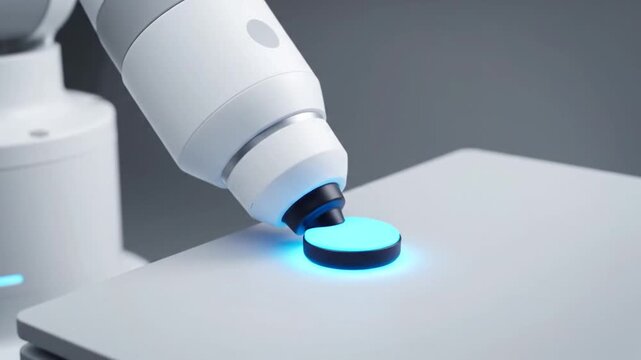 Robot Arm Handling Small Black Object.