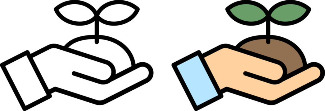 環境保護と成長を象徴する植物の芽のアイコン（Eco Icon of a Plant Sprout Growing in a Hand）
