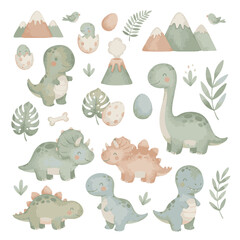 Watercolor Dinosaur Collection for Kids. © Hato