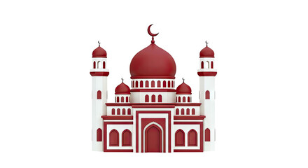 Stylized Mosque with Red Domes and Minarets