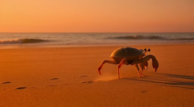 Coastal Wildlife Crab on Sandy Beach .commercial stock footage