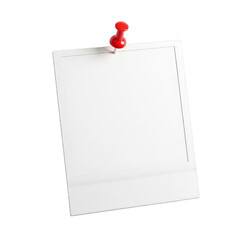 A blank white note pinned with a red thumbtack isolated on transparent background