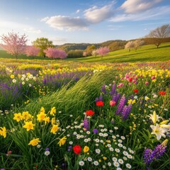 Obraz premium Vibrant Spring Flowers in Field.