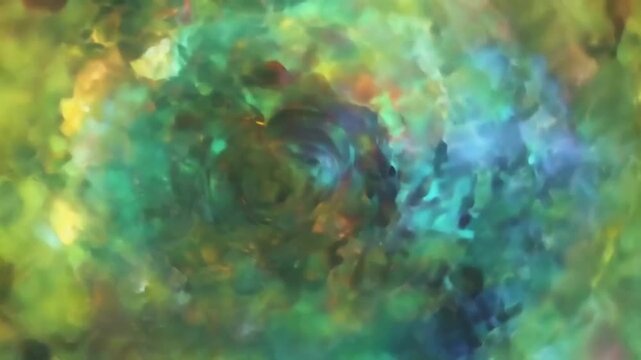 Abstract animation background featuring a vivid color refraction effect, prismatic light bending and splitting through translucent 3D forms, smooth flowing motion with subtle depth and parallax