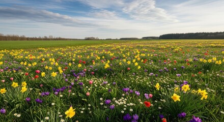 Obraz premium Vibrant Wildflowers in a Green Field.