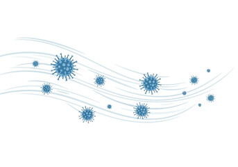 Abstract blue virus particles flowing through wavy lines in a digital illustration from a top viewpoint showcasing microscopic elements
