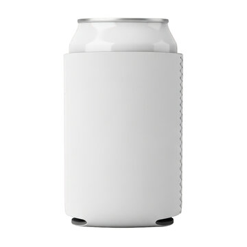 White can cooler or koozie wrapped around a can, isolated on transparent background
