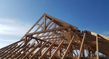 Wooden House Framing Under Construction.