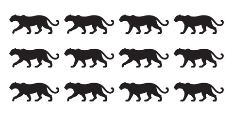 Fototapeta premium Panther silhouette pattern set black leopard walking profile collection for animal mascot logo vector design