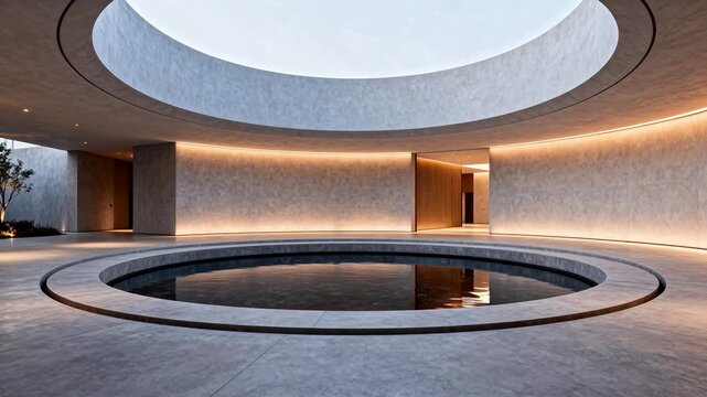 Modern circular indoor pool with skylight