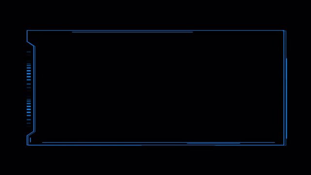 Hud frame animation 4K alpha channel blue futuristic wide tech square border with digital line accents On Transparent Background modern hud interface frame for titles captions data and information 