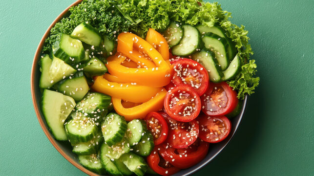 Healthy food. budha bowl with quinoa, avocado, cucumber, salad, tomatoe, olive oil. Clean eating diet food