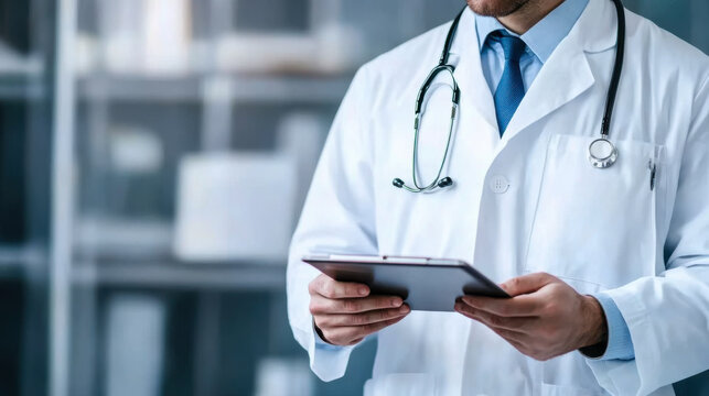 Man doctor using a digital tablet