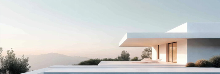 white modern architecture with clean minimalism landscapes