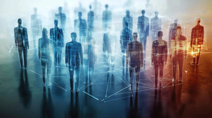 digital representation of diverse figures interconnected, symbolizing collaboration