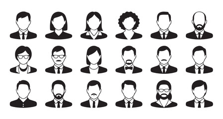 Obraz premium Varied professional avatars, business people icons, male and female portraits, vector graphics