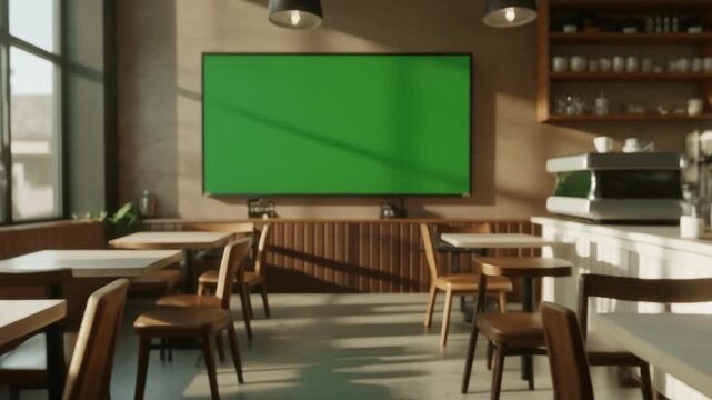 classroom with blackboard and green screen on the wall