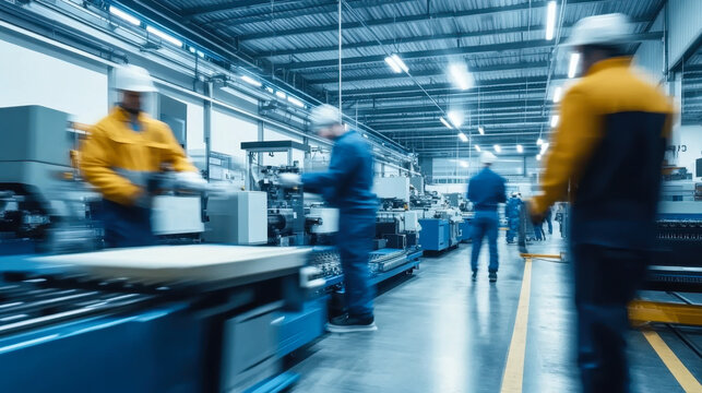 Workers with printing machine in food packaging printing factory