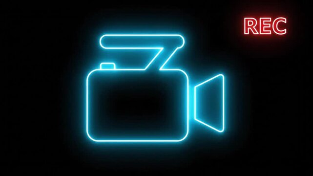 Glowing blue neon bracket symbols on dark background for coding and design